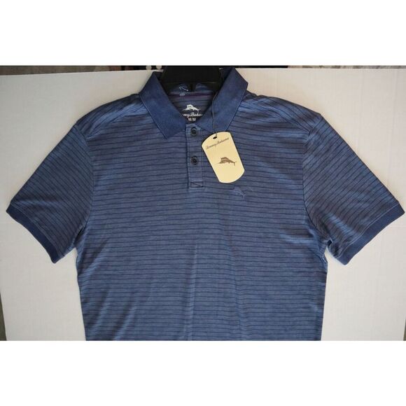 Tommy Bahama ST226446RS Men’s Sz Medium Island Navy Striped S/S Polo Shirt - Picture 7 of 8